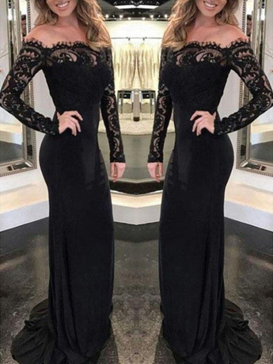 Lace Off Shoulder Long Sleeve Mermaid Elegant Maxi Dress Evening Dress