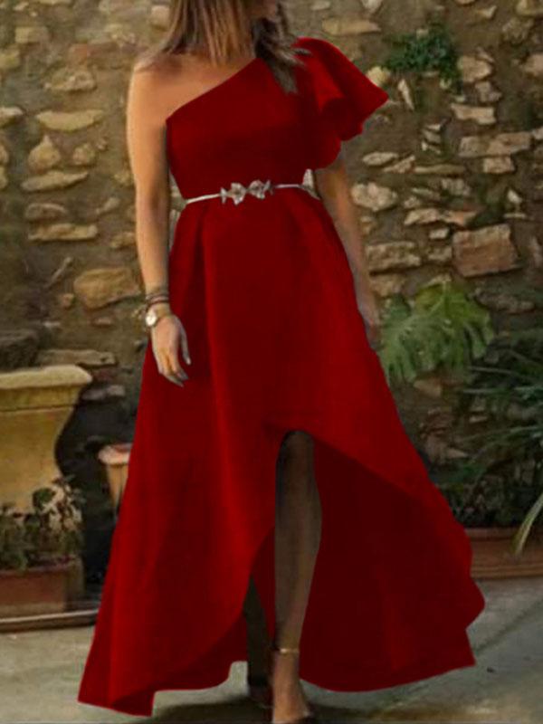 One Shoulder Mullet Irregular Sleeveless Maxi Dress Women's Fashion Evening Dress