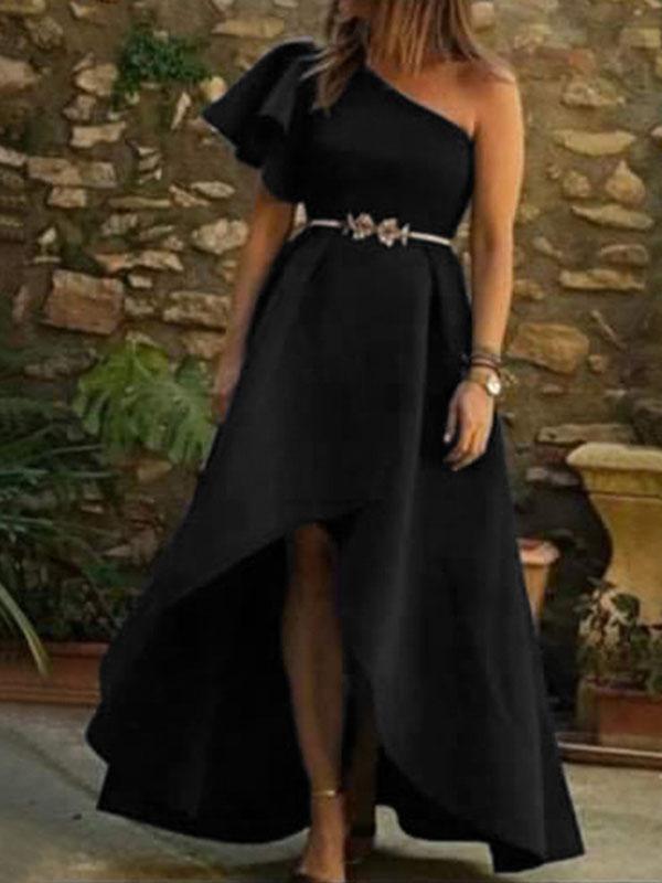 One Shoulder Mullet Irregular Sleeveless Maxi Dress Women's Fashion Evening Dress