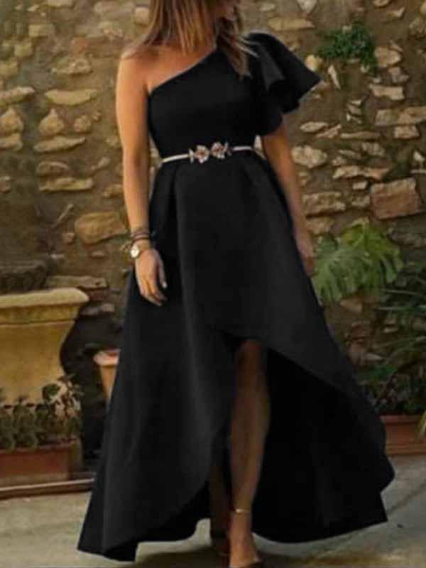 One Shoulder Mullet Irregular Sleeveless Maxi Dress Women's Fashion Evening Dress