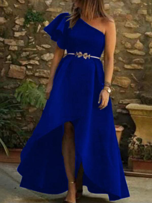 One Shoulder Mullet Irregular Sleeveless Maxi Dress Women's Fashion Evening Dress