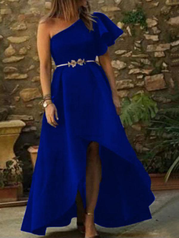 One Shoulder Mullet Irregular Sleeveless Maxi Dress Women's Fashion Evening Dress