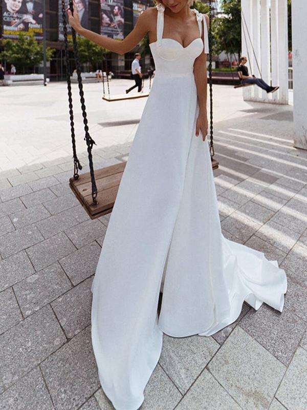 Backless Boat Neck Spaghetti Straps Women's Maxi Dresses Wedding Dress