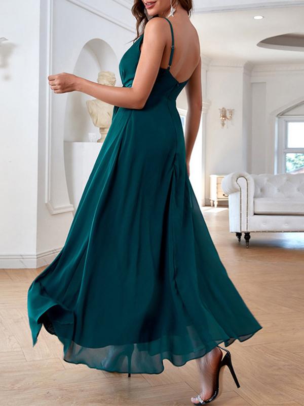 Slit Backless Ruffle Short Sleeve Women Maxi Dresses Evening Dress