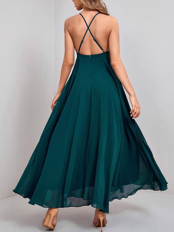 Back lacing spaghetti straps A-line maxi dress women fashion evening dress