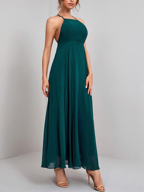 Back lacing spaghetti straps A-line maxi dress women fashion evening dress