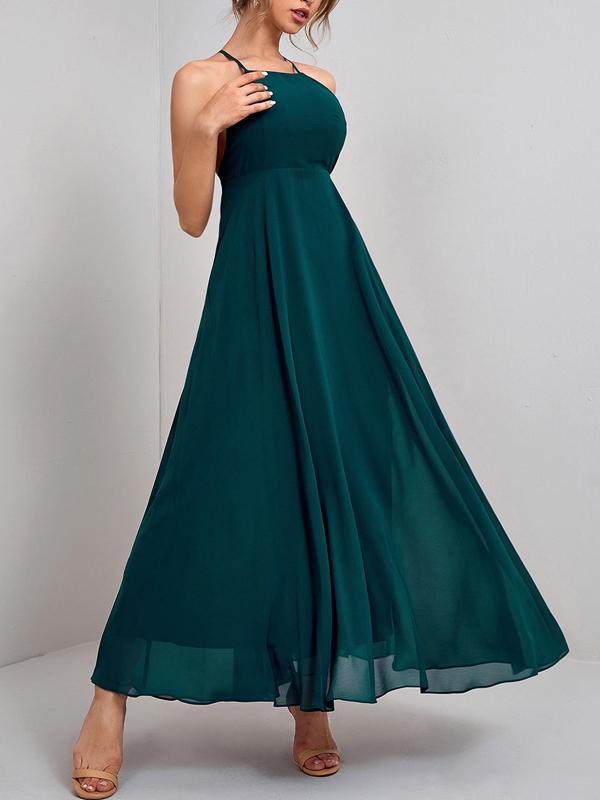 Back lacing spaghetti straps A-line maxi dress women fashion evening dress
