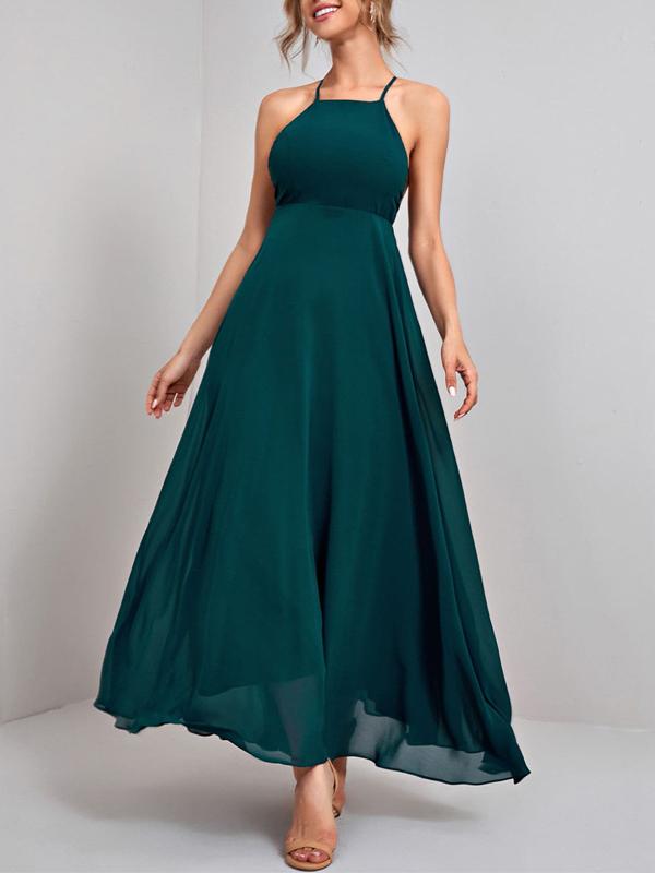 Back lacing spaghetti straps A-line maxi dress women fashion evening dress