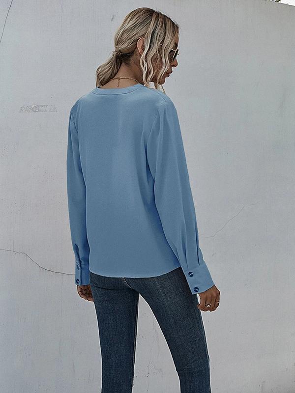 Pleated V Neck Long Sleeve Women Tops Tops Blouses