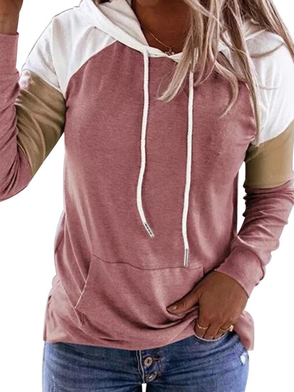 Patchwork Pockets Drawstring Hooded Long Sleeve Women's Fashion Sweatshirt