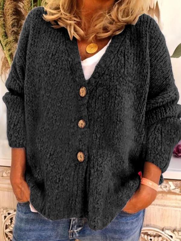 Solid Color Buttons V-Neck Long Sleeve Ladies Fashion Cardigans