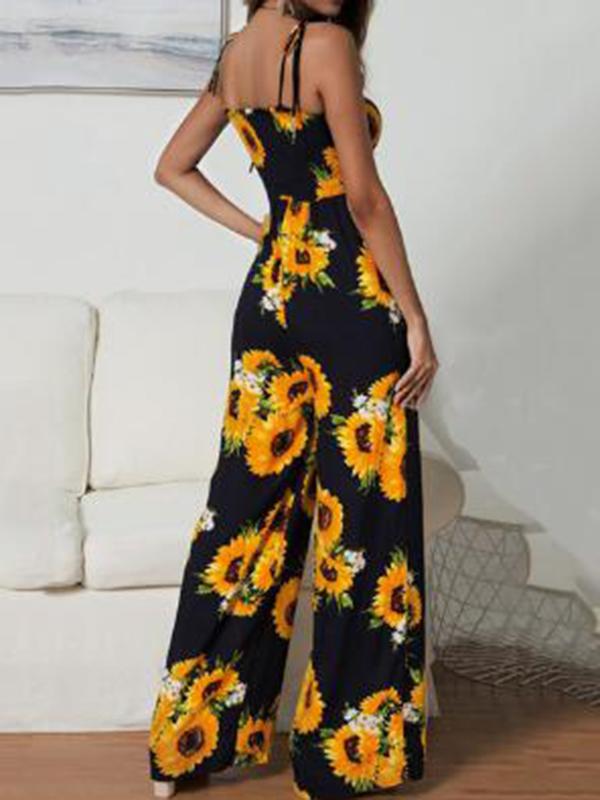 Sunflower Bandeau Spaghetti Strap Wide Leg Palazzo Pants Maternity Long Jumpsuit