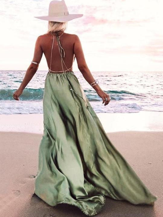 Halter Neck Spaghetti Strap Vacation Bohemian Maternity Maxi Dress