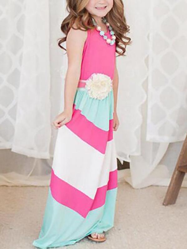 Striped Patchwork Mommy and Me Outfits Baby Shower Fashion Maxi Dress