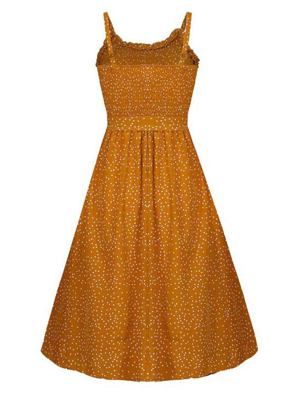 Polka Dot Print Belt Buttons Maternity For Babyshower Beach Adjust Waist Cute Midi Dress