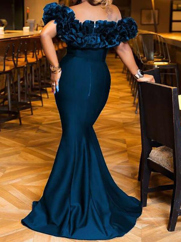 Ruffle Off Shoulder Maternity For Babyshower Mermaid Prom Elegant Maxi Dress