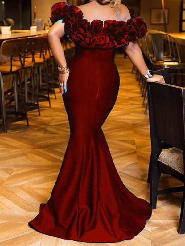 Ruffle Off Shoulder Maternity For Babyshower Mermaid Prom Elegant Maxi Dress