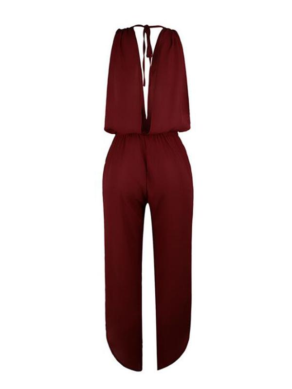 Pockets Maternity For Babyshower Deep V Slit Casual Jumpsuit