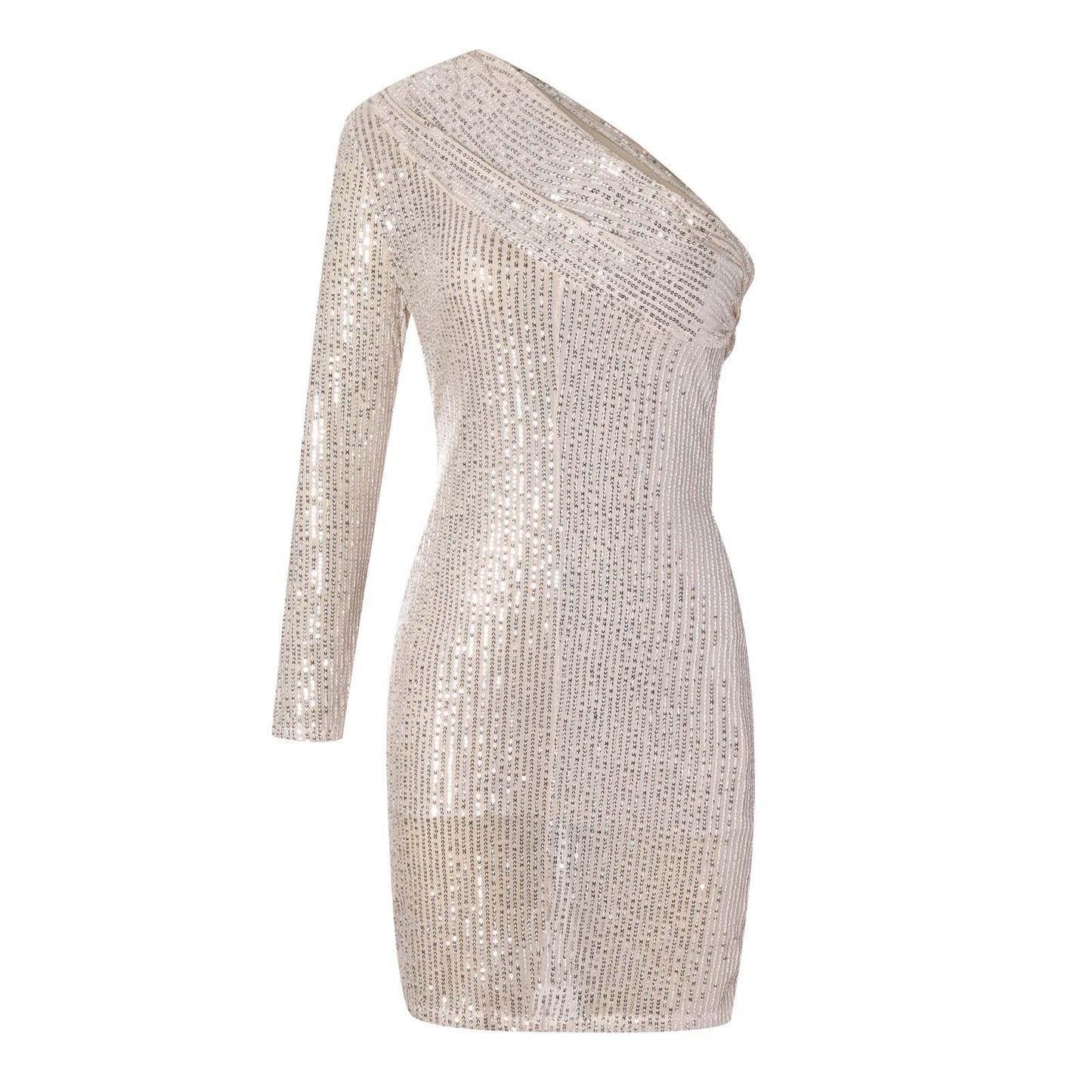 Seindeal Sequin One Shoulder Bodycon Boat Neck Long Sleeve Side Slit Sleeveless Irregular Maternity Midi Dress