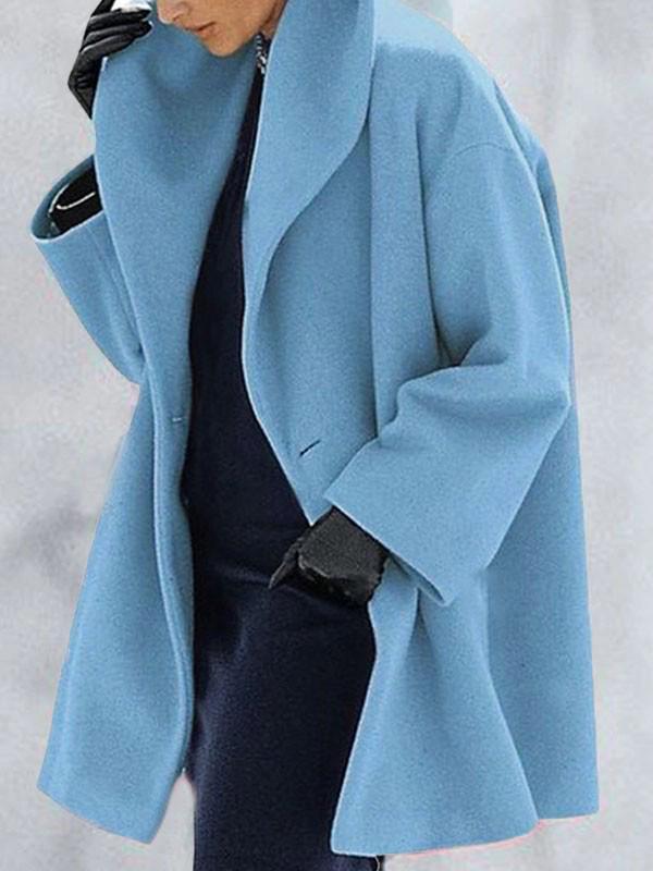 Seindeal Woolen Coats Solid Color Buttons Hooded Midi Women Fashion