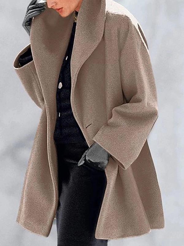 Seindeal Woolen Coats Solid Color Buttons Hooded Midi Women Fashion