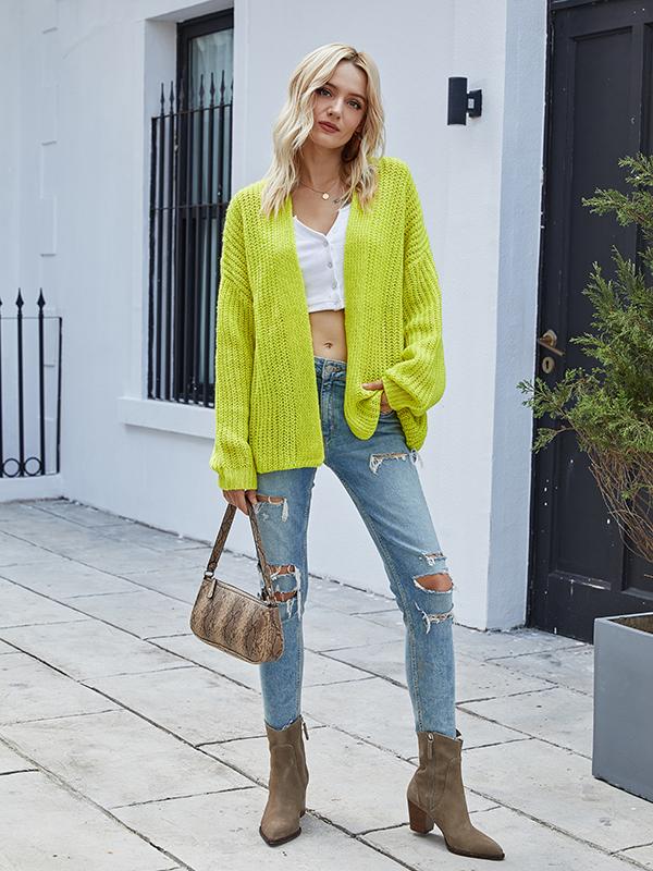 Seindeal Cardigan Cardigans Neon Long Sleeve Solid Color Elegant Ladies Fashion