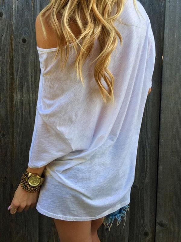 White Irregular One Shoulder Short Sleeve Oversize Casual Spring Summer T-Shirt Tops Tops Women