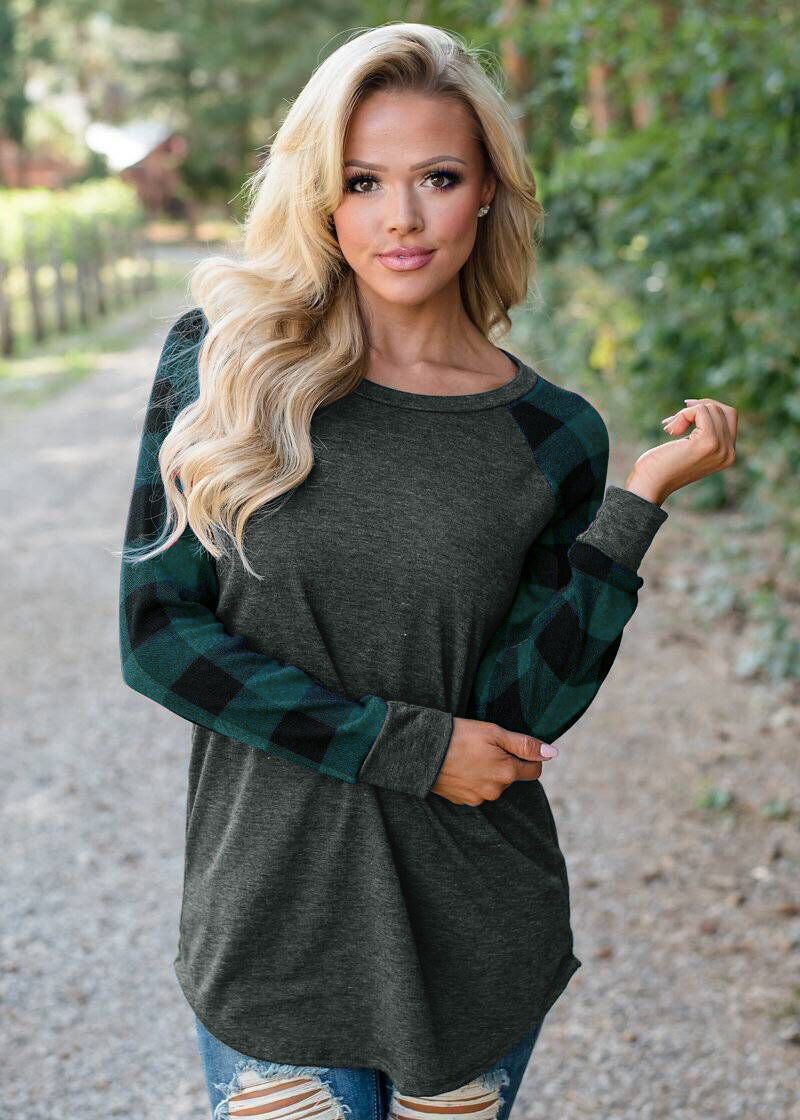 Seindeal Christmas Red Plaid Print Round Neck Plus Size Long Sleeve Maternity T-shirt