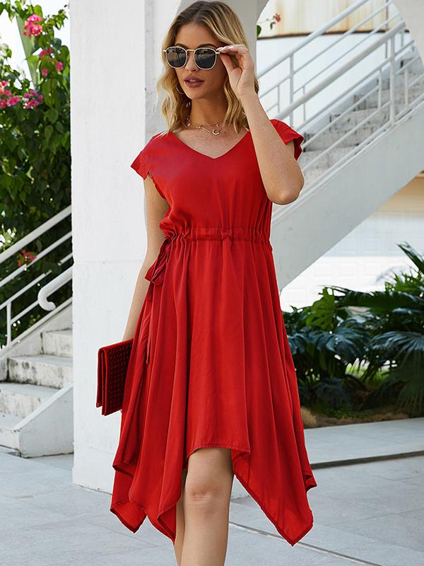 Seindeal Midi dress, summer dress, beach dress, drawstring irregular