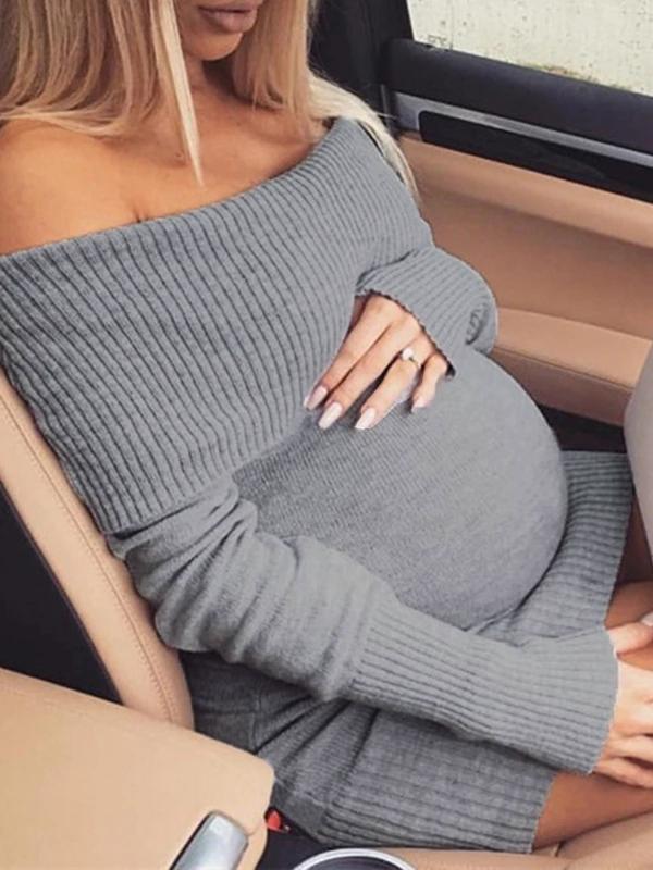 Off Shoulder Daily Solid Maternity Sweater Fashion Mini Dress