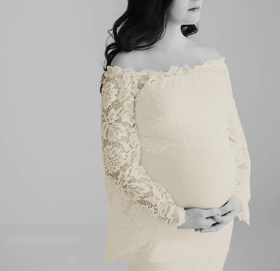 Seindeal Wedding Lace Off Shoulder Mermaid Photoshoot Bell Sleeve Maternity Dress