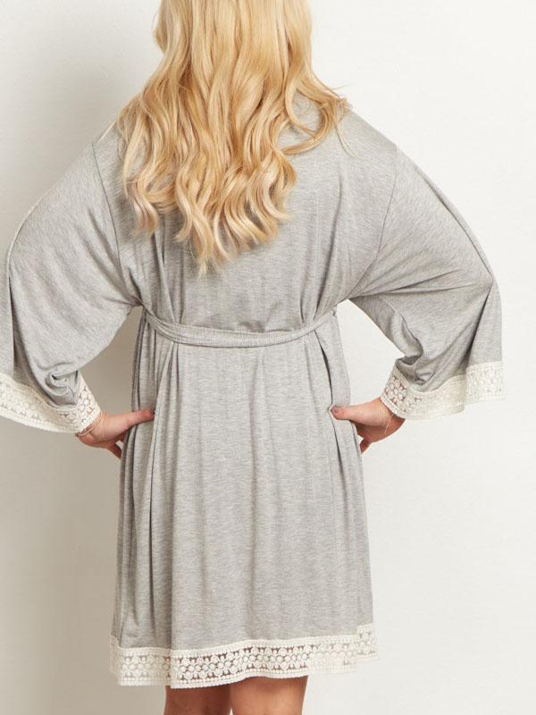 Seindeal Lace Nursing Nightdress Long Sleeve Maternity Pajama Kimono Sleepwear Dress