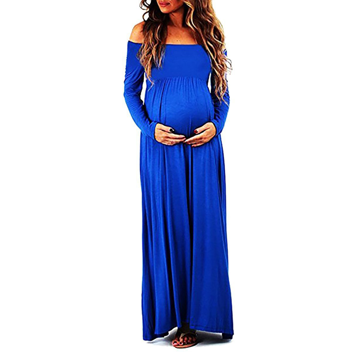 Seindeal Draped Off Shoulder Maxi Maternity Dress for Babyshower