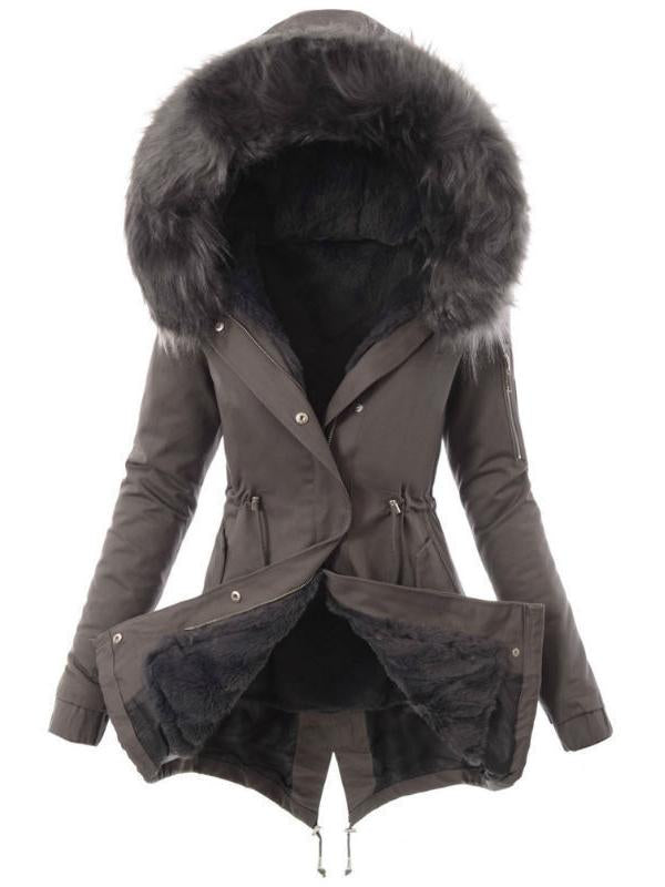 Patchwork Fur Drawstring Hoodie Long Sleeve Maternity Padded Coat