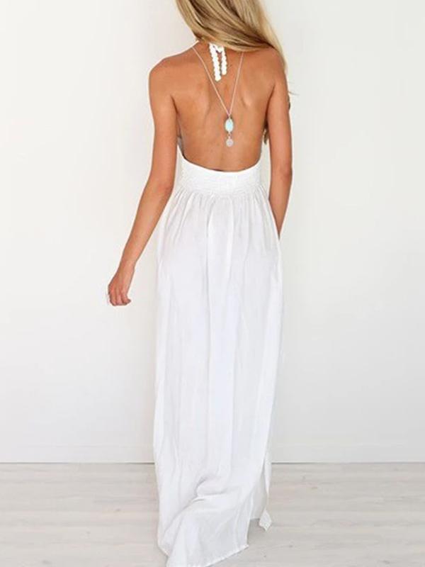 Lace Patchwork Halter Neck Backless Baby Shower Maternity Chiffon Maxi Dress