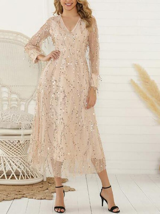 Patchwork Sequin Tassel Banquet Party Maternity Maxi Dress