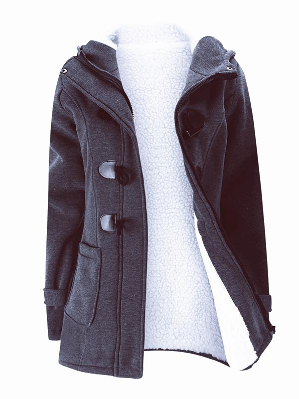 Solid Pockets Buttons Hooded Long Sleeve Plus Size Maternity Padded Coat