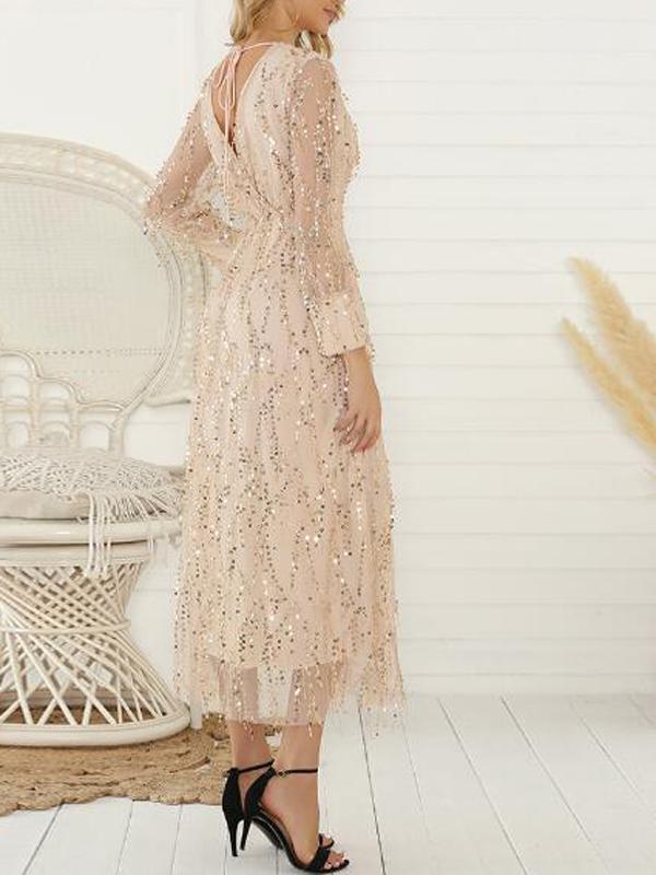 Patchwork Sequin Tassel Banquet Party Maternity Maxi Dress