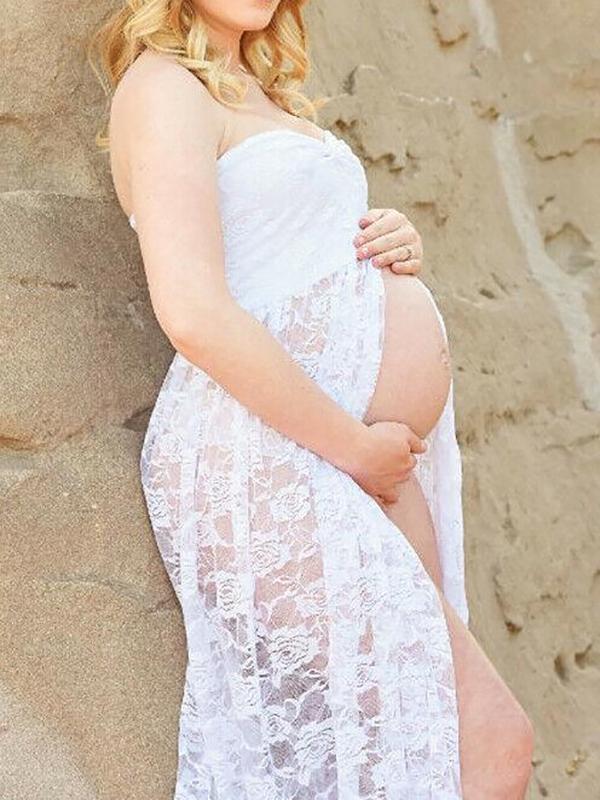 Lace Slit Bandeau Photoshoot Maternity Maxi DressHalloween
