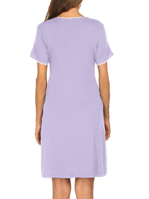 Seindeal Lace Draped V-neck Short Sleeve Mini Maternity Nursing Pajama Dress