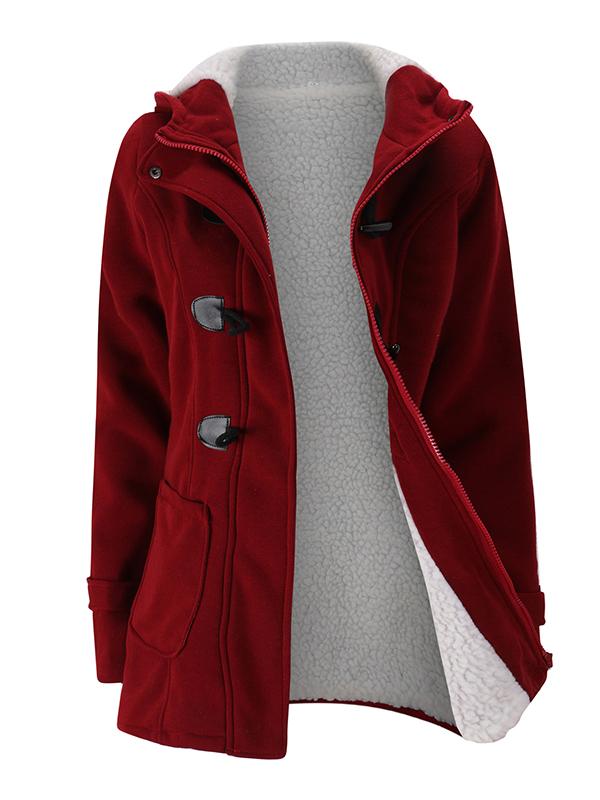 Solid Pockets Buttons Hooded Long Sleeve Plus Size Maternity Padded Coat