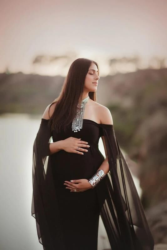 Seindeal Off Shoulder Bodycon Cloak Maxi Maternity Dress for Baby Shower Girl