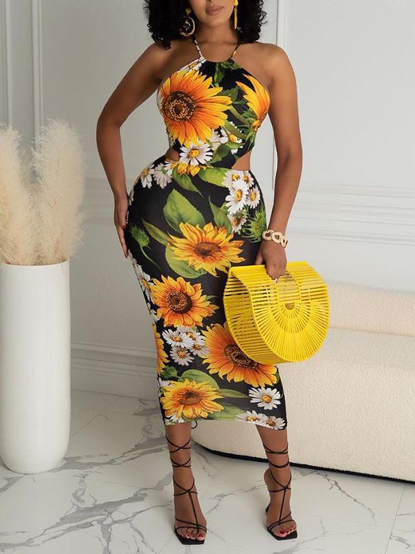 Sunflower Backless Tie Back Cut Out Bodycon Sleeveless Maternity Midi Dress
