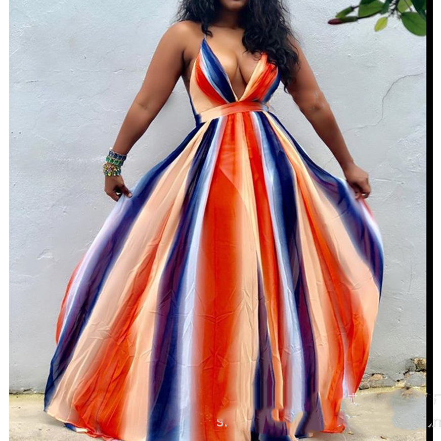 Seindeal Rainbow Tulle Shoulder-Strap Deep V-neck Baby Shower Maternity Maxi Dress