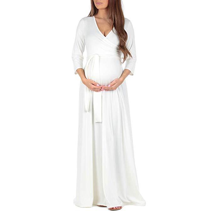 Seindeal Sashes V-neck Maxi Dress Maternity Baby Shower Fall Outfit for Banquet Elegant Party