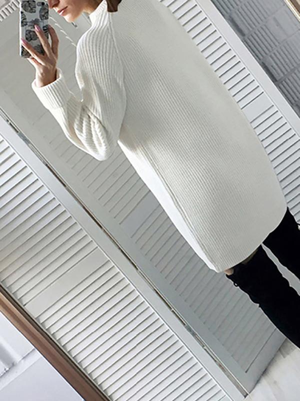 Solid Crochet Round Neck Long Sleeve Maternity Mini Dress