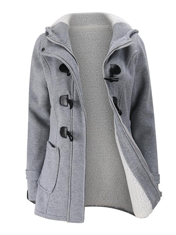 Solid Pockets Buttons Hooded Long Sleeve Plus Size Maternity Padded Coat