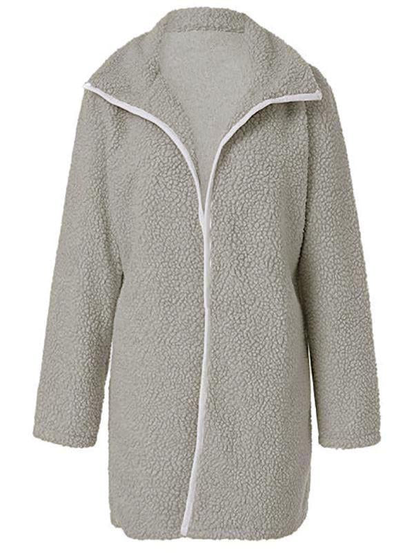 Loose Zipper Turndown Collar Maternity Teddy Coat