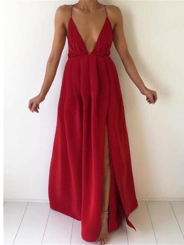 Solid Spaghetti Strap V-neck Baby Shower Boho Maternity Maxi Dress