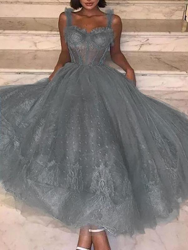 Patchwork Mesh Spaghetti Straps Transparent Elegant Wedding Tutu Elegant Maxi Dress Evening Dress